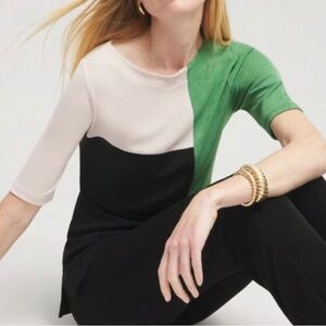 Chico's Beige Black Green Travelers Color Block Tunic Top